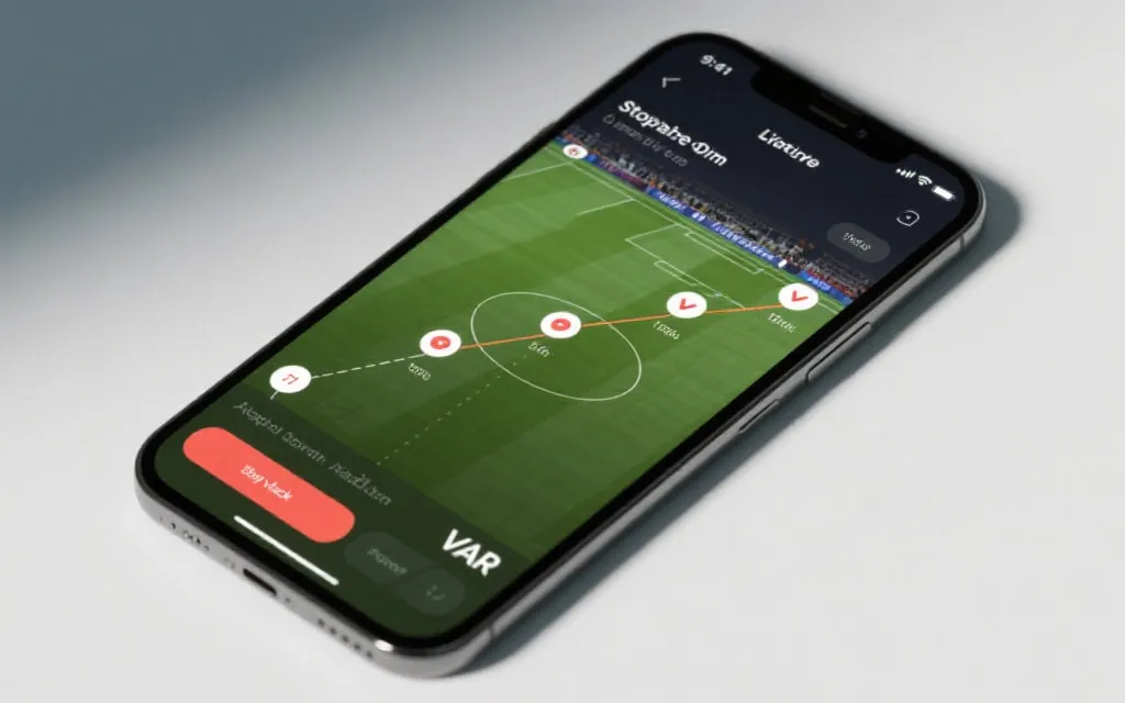 手机上的实时比分时间线界面，显示补时与VAR事件提示